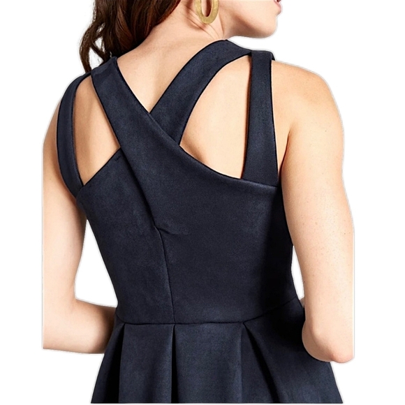 ModCloth Jessy B Mini Dress Pleate Navy Faux Suede Fit & Flare Skater Size Small - Picture 6 of 12